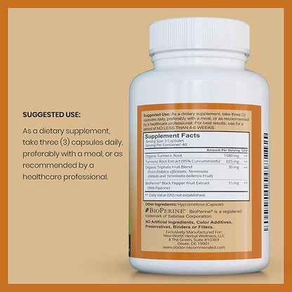 Turmeric Curcumin Supplement - 2250mg/d - Veggie Caps - 95% Curcuminoids with Black Pepper Extract (Bioperine) - 750mg Capsules - 100% Organic - Most Powerful Turmeric (Pack of 2)