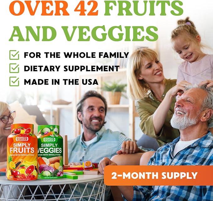 Simply Nature's Pledge -Packed with 42 Different Fruits & Vegetables - Made with Whole Food Superfoods - with Aloe Vera – 100% Soy Free -2 Month Supply- 180 Count (Pack of 2)