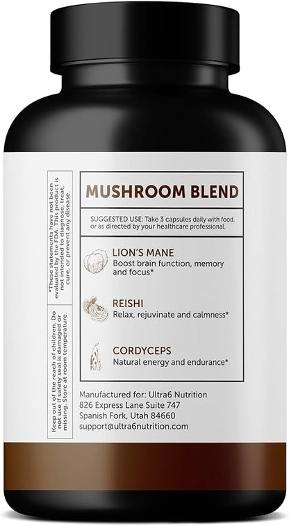Organic Lions Mane Capsules - Lions Mane Supplement with Reishi, and Cordyceps - Immune Health & Cognitive Supplement for Adults (90 Veggie Capsules)