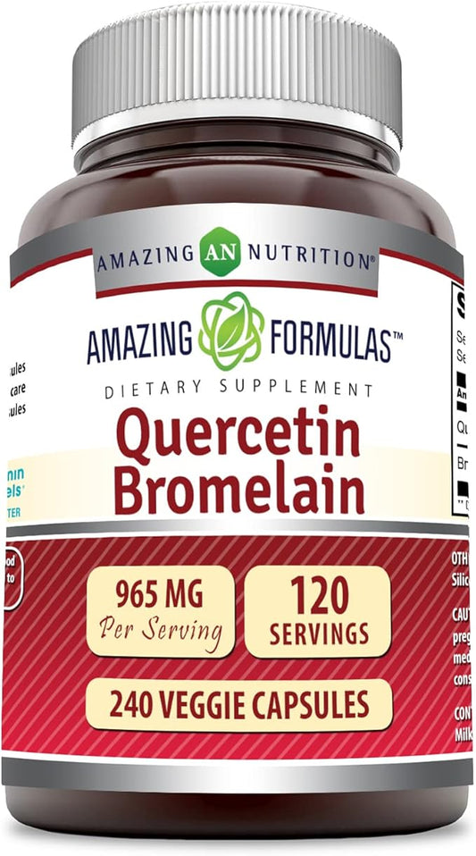Amazing Nutrition Quercetin 800 Mg with Bromelain 165 Mg Veggie Capsules Supplement | Non-GMO | Gluten Free | Made in USA | Suitable for Vegetarians (240 Count)