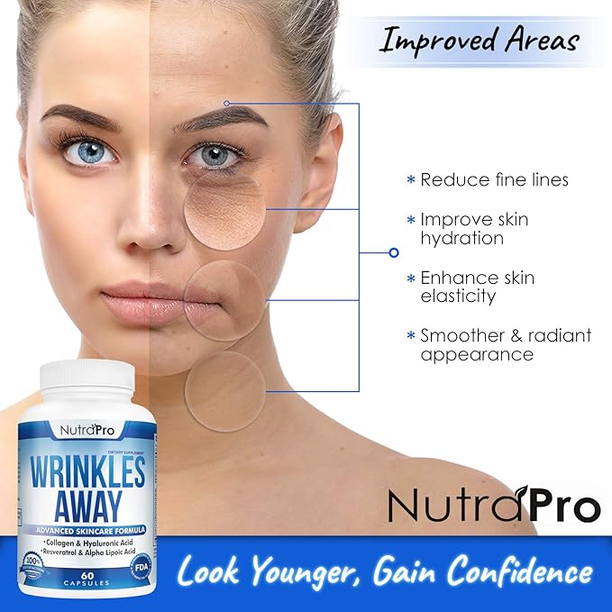 NutraPro Anti Wrinkle and Ageless Skin Vitamins - Dermal Repair Complex for Skin Repair with Collagen & Resveratrol & Alpha - Lipoic Acid & Hyaluronic Acid Supplement to Renew Skin