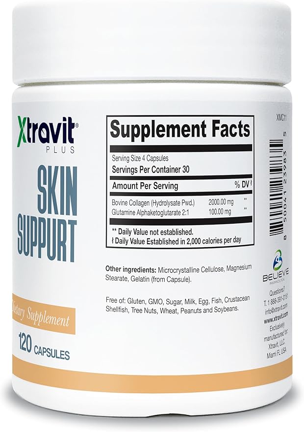 Skin Support Supplement – Natural Collagen Supplements for Men & Women - May Promote Healthy Skin, Hair, & Nail Growth - Non-GMO - No Fillers, Extra Strength 2000 mg, 120 Capsules