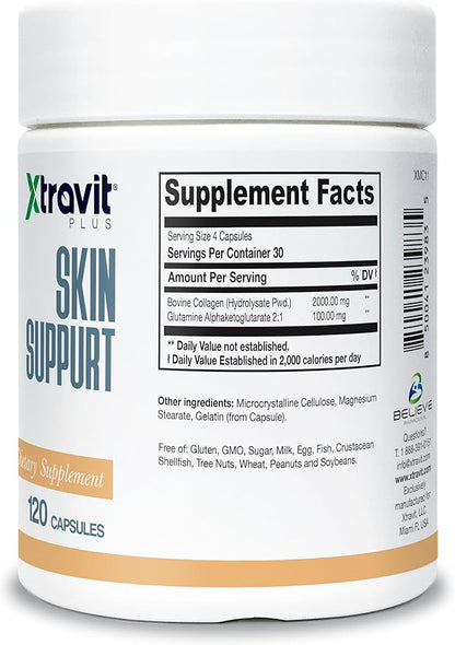 Skin Support Supplement – Natural Collagen Supplements for Men & Women - May Promote Healthy Skin, Hair, & Nail Growth - Non-GMO - No Fillers, Extra Strength 2000 mg, 120 Capsules