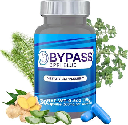Bypass BPRI Blue - Next Step in The BPRI Series - 30 Caps - Featuring Aloe Vera, Ginger, Sarsaparilla Root, Green Tea, Dandelion, Horsetail, and More - 500mg per Capsule.