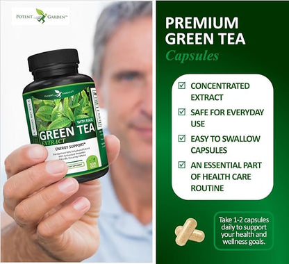 Potent Garden Green Tea Extract with EGCG Natural Energy, Mental Focus, Immune Support, Antioxidant and Healthy Heart Formula, Non-GMO 120 Green Tea Extract Capsules
