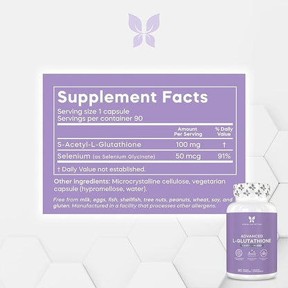 Advanced L-Glutathione Complex 100 mg S‑Acetyl‑L‑Glutathione Plus 50 mcg Selenium – Antioxidant, Detox, Liver & Immune Support – 90 Vegan Capsules, Non‑GMO, Gluten Free