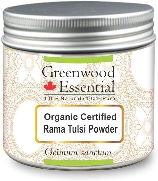 Pure Rama Tulsi Powder (Ocimum sanctum) Organic Certified 100% Natural Therapeutic Grade 200gm (7.05 oz)