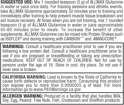 ALLMAX Essentials GLUTAMINE - 100 g Powder - Fermentation-Derived Glutamine - Increases Recovery & Supports Immune System - Gluten Free & Vegan - 20 Servings