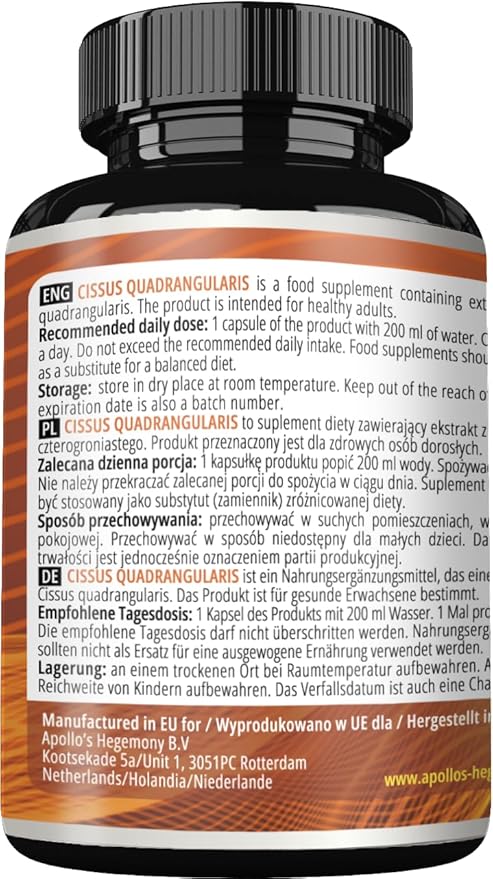 APOLLO'S HEGEMONY Cissus Quadrangularis 500 mg Contains 10% of Ketosterones - 90 Vegan Capsules - 3 Months Supply - for Supporting a Healthy Body Weight - Dietary Supplement