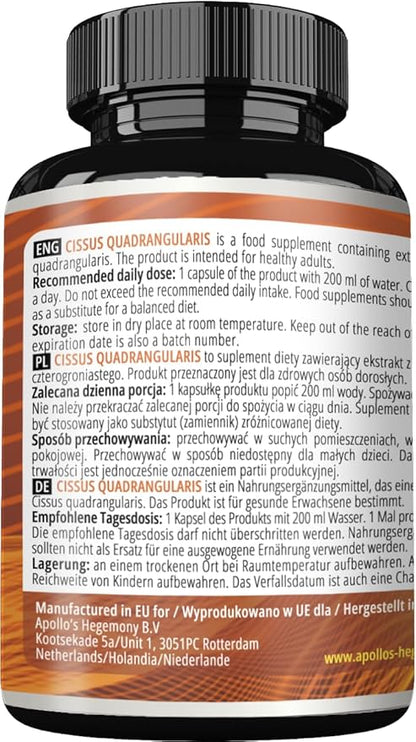 APOLLO'S HEGEMONY Cissus Quadrangularis 500 mg Contains 10% of Ketosterones - 90 Vegan Capsules - 3 Months Supply - for Supporting a Healthy Body Weight - Dietary Supplement