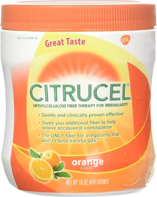Citrucel Fiber Powder for Occasional Constipation Relief, Methylcellulose Fiber Powder, Orange Flavor - 16 Ounces