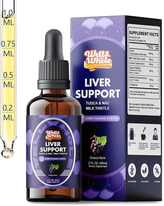 Liver Support Liquid Drops Supplement | TUDCA Drops Liver Clease & Detox with Milk Thistle, NAC, Dandelion, Artichoke & Glutathione for Detox, Bile Flow, and Digestive Health | Vegan & Non-GMO | 60ML