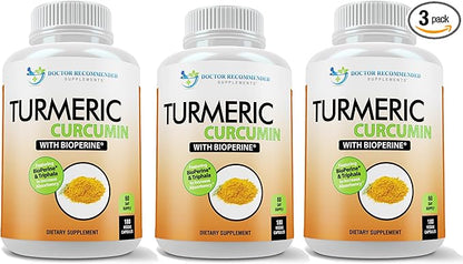 Turmeric Curcumin Supplement - 2250mg/d - Veggie Caps - 95% Curcuminoids with Black Pepper Extract (Bioperine) - 750mg Capsules - 100% Organic - Most Powerful Turmeric (Pack of 3)