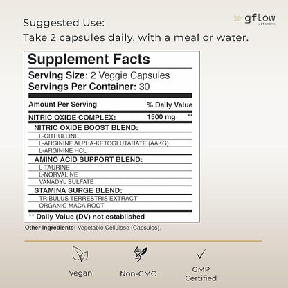 Nitric Oxide Booster - L-Arginine + L- Citrulline + AAKG+ L-Taurine+ L-Norvaline + Vanadyl Sulfate