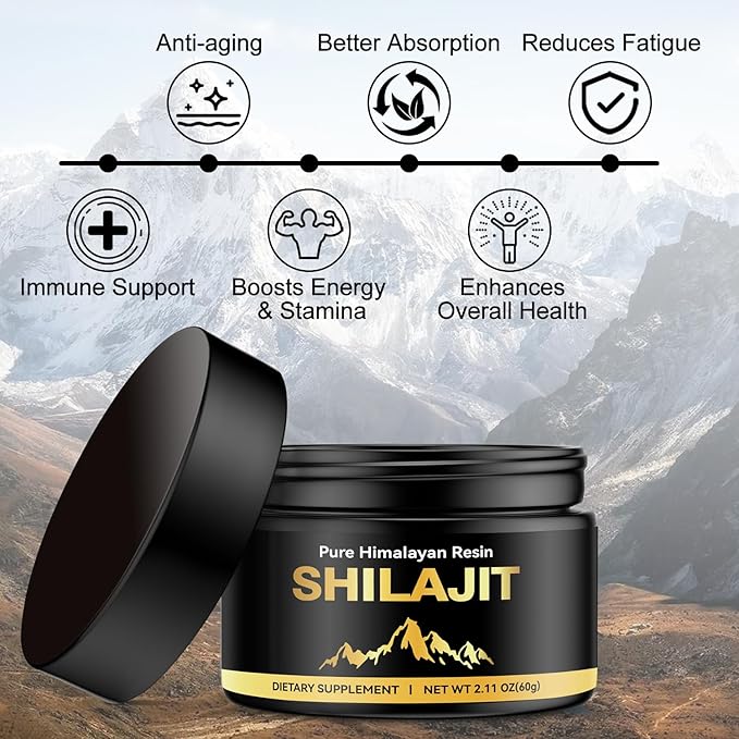 Pure Himalayan Shilajit for Men & Women, Fulvic Acid & 85+ Trace Minerals Supplement for Immune Boost & Energy Support, 800mg High Potency Gold Organic Shilajit Resin（60g）