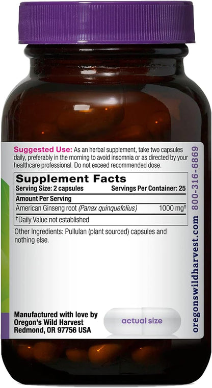 Oregon's Wild Harvest Non-GMO American Ginseng Capsules, 50 Count