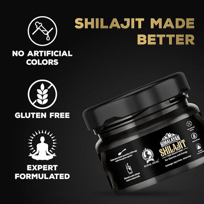 Pure Himalayan Shilajit Resin for Men and Women 20 gram / 0.07 oz (80 Servings) with 1 Serving Spoon | Pure and Natural, No Artificial Colours, Expert Formulated and Gluten Free