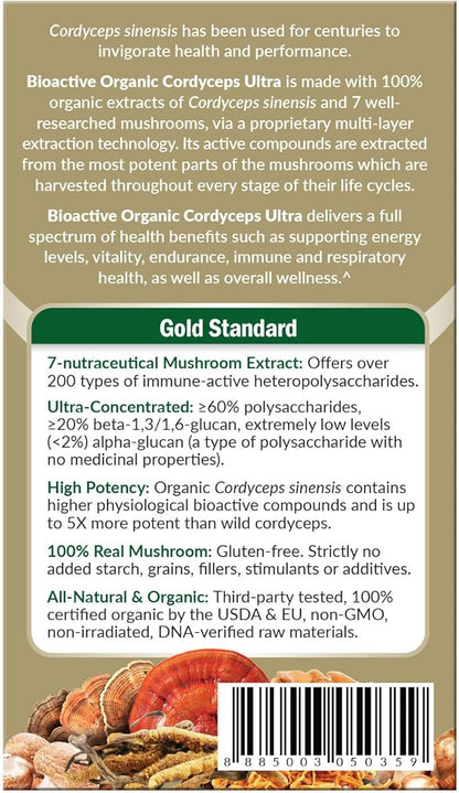 LABO Nutrition Bioactive Organic Cordyceps Ultra – 8 Mushroom Extract Supplement, Cordyceps, Reishi, Turkey Tail, Maitake, Agaricus blazei, Shiitake, for Immunity, Energy, Stamina, No Fillers