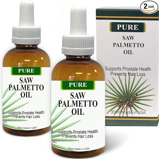 Pure Saw Palmetto Berries Oil 2x30ml Wild & Natural 60-90-day Supply Unlike Inefficient Powders, Supports Prostate Health Sleep Better Reduce Frequent Urination DHT Blocker Help Stop Hair Loss