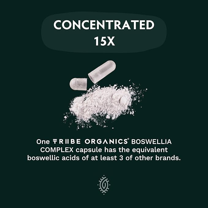 TRIBE ORGANICS Boswellia Serrata Complex Supplement for Joint Support, Muscle Relief - Vegetarian Non-GMO 120 Capsules, High Potency - Boswellin Super with Ginger Extract & Black Pepper - 420mg