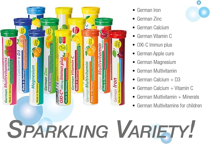 German Zinc 60 Drink Effervescent Tablets - Peach and Passion Fruit Flavour - 5 mg Zinc, Sugarfree, Vegan - T&D Pharma – Made in Germany