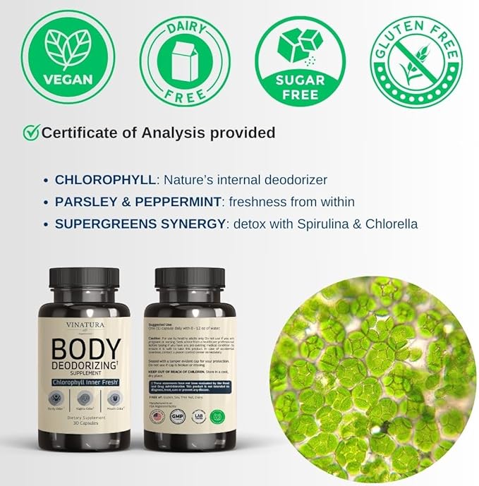 Body Deodorizing Supplement for Women - Magic Chlorophyll Pills for Body Odor Eliminator, it Works for Her Internal Deodorant, 30 Capsules