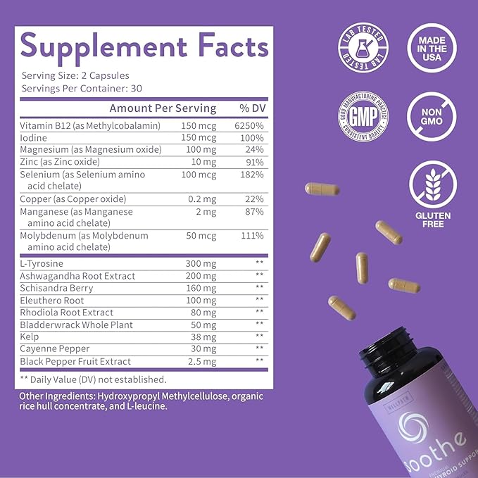 WellPath Soothe Hormone Balance for Women + Cortisol Supplements for Women | Thyroid Support, Mood Support, & Metabolism Booster | Adrenal Support | Rhodiola, Selenium, Iodine | Adaptogens, 60 ct