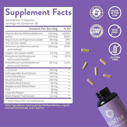 WellPath Soothe Hormone Balance for Women + Cortisol Supplements for Women | Thyroid Support, Mood Support, & Metabolism Booster | Adrenal Support | Rhodiola, Selenium, Iodine | Adaptogens, 60 ct