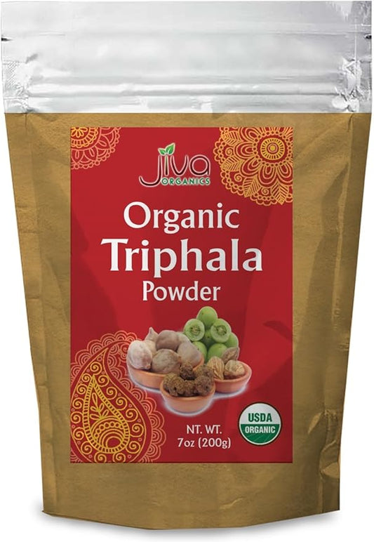 Jiva Organics Organic Triphala Powder 7 Ounce Bag - Ground Amla, Bhibitaki, and Haritaki Fruits Blended, 100% Natural & Non-GMO