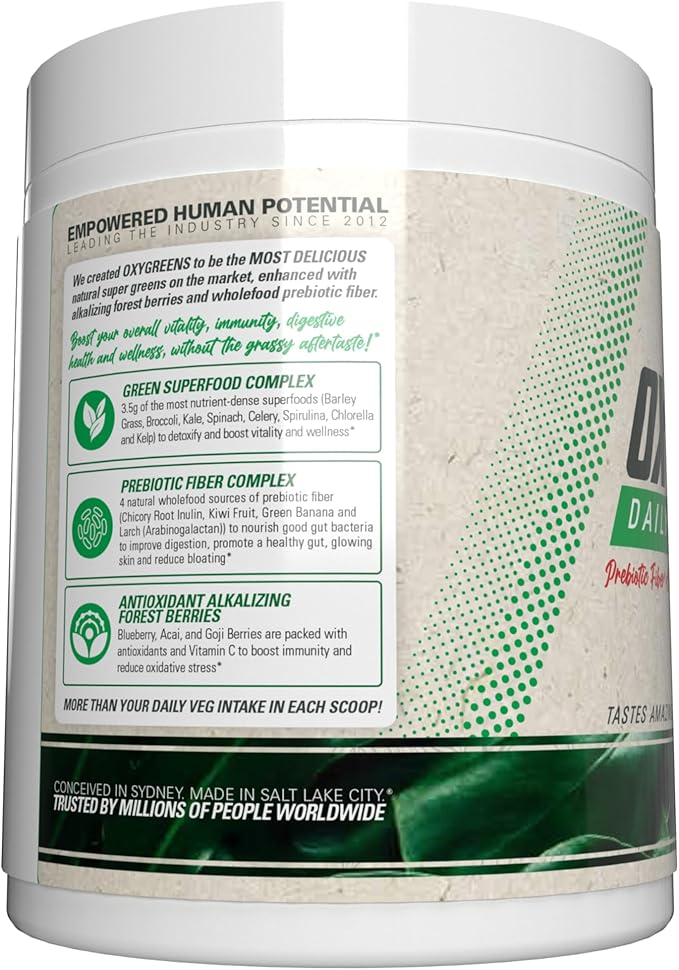 EHP Labs OxyGreens Super Greens Powder - Spirulina & Chlorella Superfood, Green Juice Powder & Greens Supplements with Prebiotic Fibre, Antioxidants & Immunity Support, 30 Serves (Crisp Apple)