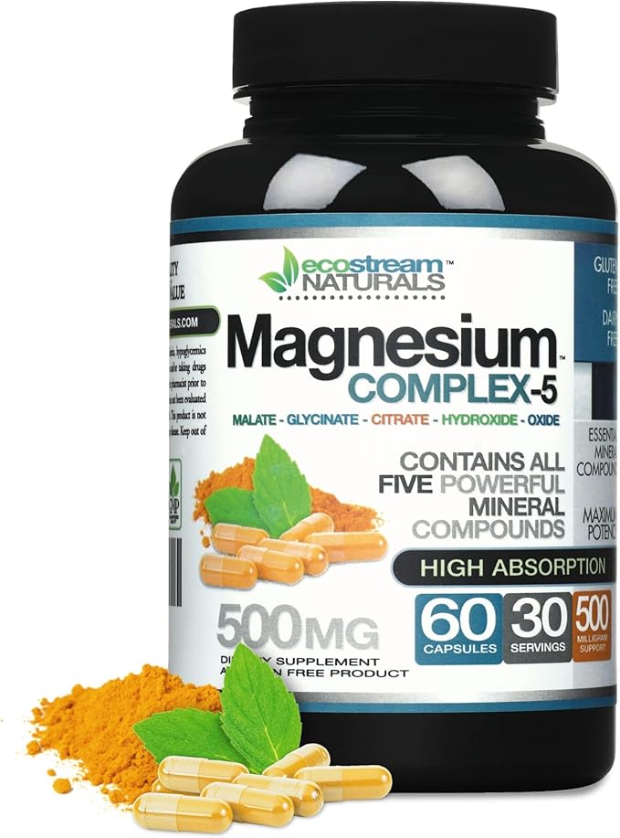 Magnesium Complex 500mg - All 5 Magnesium Mineral Compounds - High Absorption - Gluten Free