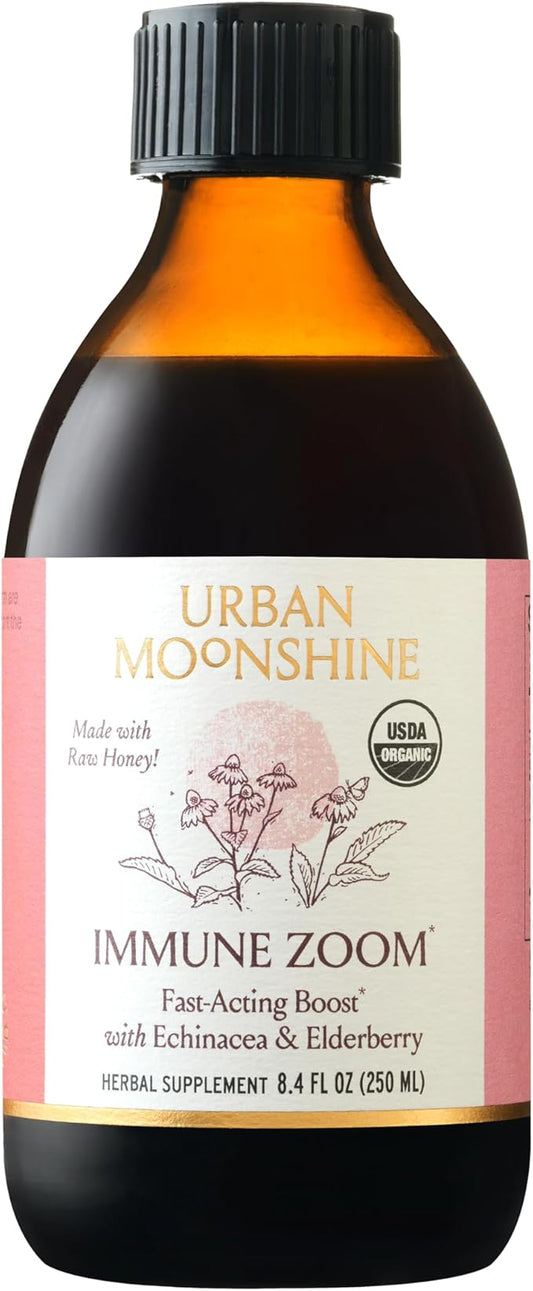 Urban Moonshine Immune Zoom - Stimulates Immune System* - Fast-Acting Immune Booster* with Echinacea, Elderberry & Raw Honey - Immune Support Supplement - Gluten Free Herbal Supplement* - 8.4 Fl Oz