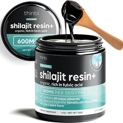 Shilajit Resin 4oz Extra Strength – Pure Himalayan Shilajit for Men & Women, 75%+ Fulvic Acid & 85+ Trace Minerals for Energy, Immune & Metabolism Support, Lab-Tested, Better Than Gummies - Thinbi