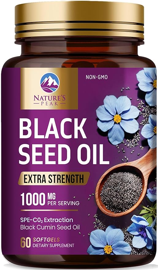 Black Seed Oil 1000mg - Premium Extra Strength Nigella Sativa Blackseed Oil - Black Cumin Seed Oil Skin, Digestive Health & Immune Support - Non-GMO Antioxidant, Gluten Free Supplement - 60 Softgels