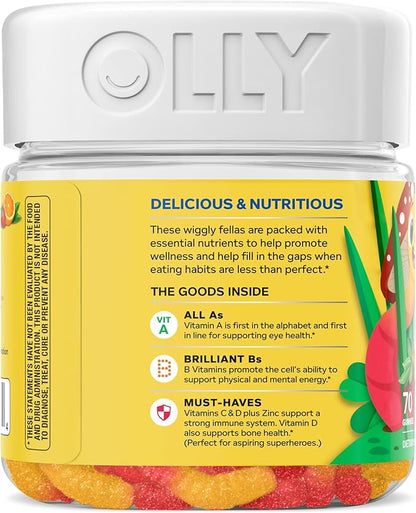 OLLY Kids Multivitamin Gummy Worms, Overall Health and Immune Support, Vitamins and Minerals A, C, D, E, Bs and Zinc, Chewable Supplement, Sour Fruit Punch, 45 Day Supply (70 Count) (Pack of 2)
