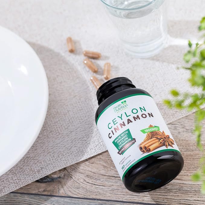 Organic Ceylon Cinnamon Capsules 1800 mg - Pure True Ceylon Cinnamon Powder Supplements, Certified Organic Herbal Supplement, Non-GMO, Gluten Free, Vegan, Antioxidant Pills Supplement - 180 Capsules