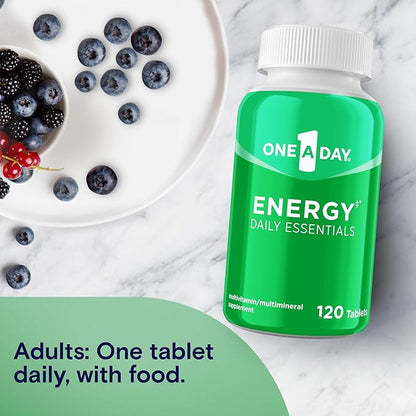 One A Day Energy Daily Essentials Multivitamin, Energy Supplement to Support Mental Alertness and Immune Health with Vitamins A C, D, E, Zinc and Caffeine, 120 Count