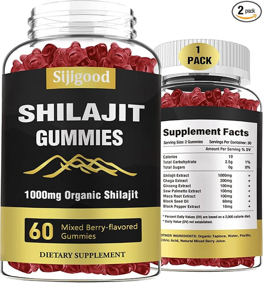 2 Packs Shilajit Gummies with 85+ Trace Minerals Supplement, Shilajit for Men & Women - 120 Mixed Berry Flavored Gummies
