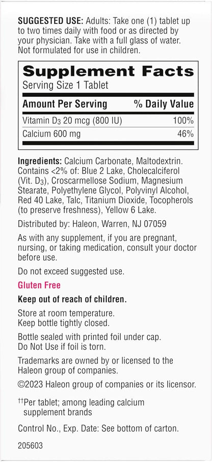 Caltrate 600 Plus D3 Calcium and Vitamin D Supplement Tablets, Bone Health Supplements for Adults - 60 Count