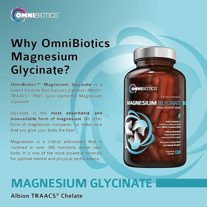 Magnesium Glycinate Supplement with Superior Absorption - Magnesium Supplement with 100% Pure Albion TRAACS Bisglycinate Chelate for Sleep, Heart Health, Nerves, & Muscles - Non-GMO 120 Vegan Capsules