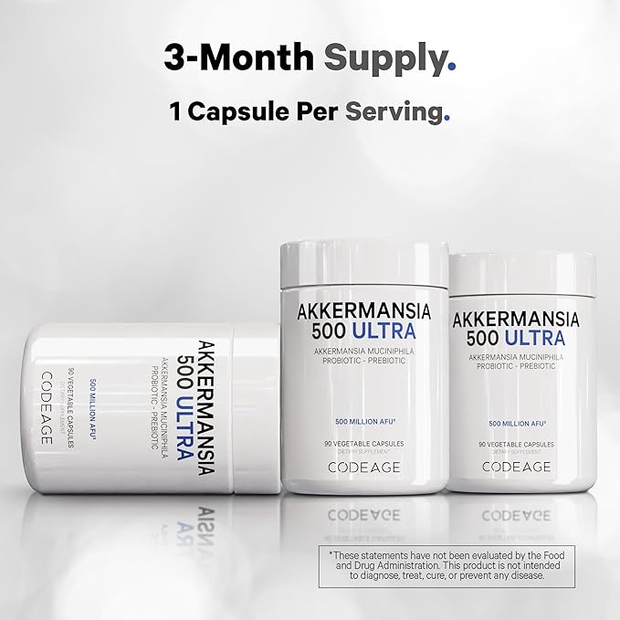 Codeage Akkermansia Muciniphila Probiotic Ultra - High-Potency 500M AFUs Akkermansia Probiotic Supplement - Enhanced Daily Probiotic & Prebiotic, Chicory Inulin - 3-Month Supply - 90 Capsules