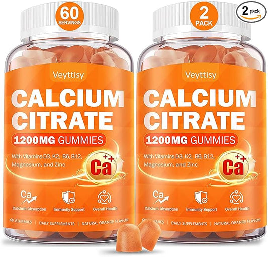 Calcium 1200 mg with Vitamin D3 Supplement for Adults - Calcium Gummies with 5000iu Vitamin D3, K2, B6, B12, Magnesium & Zinc - Calcium Supplement for Women Men - Easy to Digest, Vegan