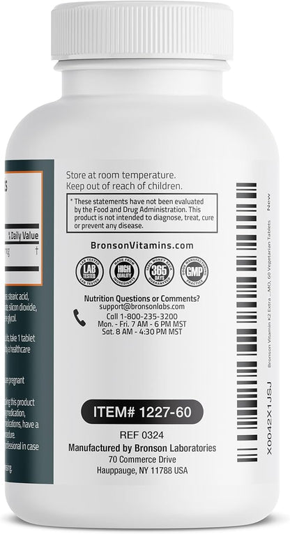 Bronson Vitamin K2 MK-7 200mcg Extra Strength, 60 Vegetarian Tablets