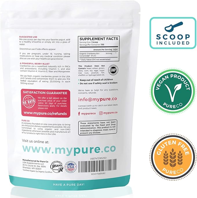 Cranberry Powder & Lions Mane (1-Month Supply) Mindful Cranberry Bundle of Organic Cranberry Concentrate Powder 50:1 Extract (100 Scoops) & Organic Lions Mane Mushroom 10:1 Extract (60 Caps)