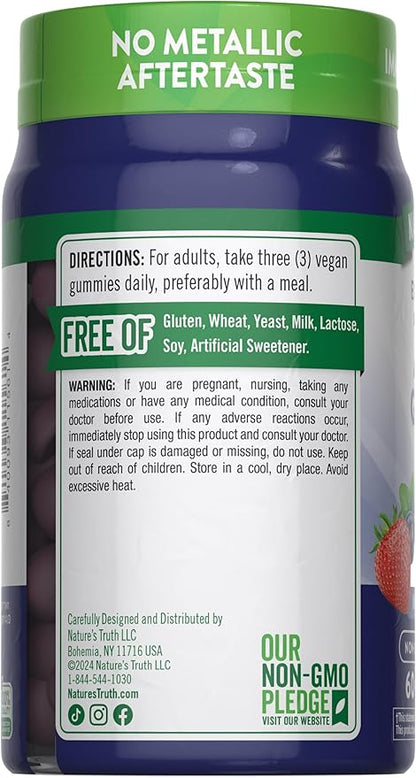 Nature's Truth Zinc Gummies for Adults | 50 mg | 60 Count | Vegan, Non-GMO & Gluten Free Extra Strength Supplement | Mixed Berry Flavor