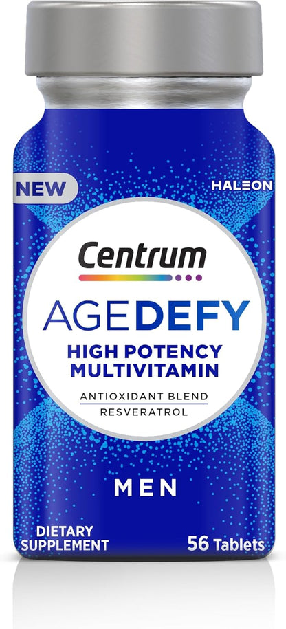 Centrum Age Defy for Men, All-in-1 High Potency Multivitamin + Healthy Aging Supplement, Multivitamin Blend with Resveratrol, and Niacin for NAD+ Level Support, Aluminium Bottle, 56 Tablets
