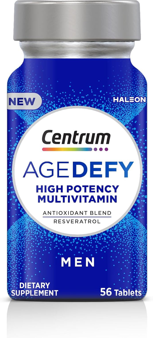 Centrum Age Defy for Men, All-in-1 High Potency Multivitamin + Healthy Aging Supplement, Multivitamin Blend with Resveratrol, and Niacin for NAD+ Level Support, Aluminium Bottle, 56 Tablets