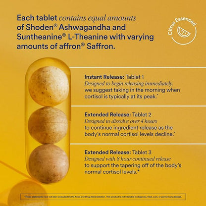Ritual Stress Relief Supplement BioSeries with 8-Hour Release to Support Natural Cortisol Response and Promote Calm (Shoden® Ashwagandha, Suntheanine® L-Theanine, and Saffron as affron®*) 30 Day
