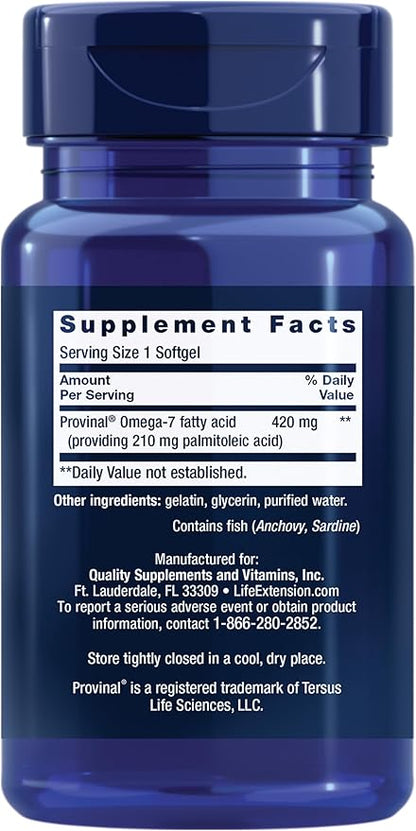 Provinal Purified Omega-7 - Daily Essential Omega 7 Fatty Acids Supplement, Palmitoleic Acid Fish Oil For Heart Health & Inflammation Management - Gluten-Free, Non-GMO - 30 Softgels Month Supply