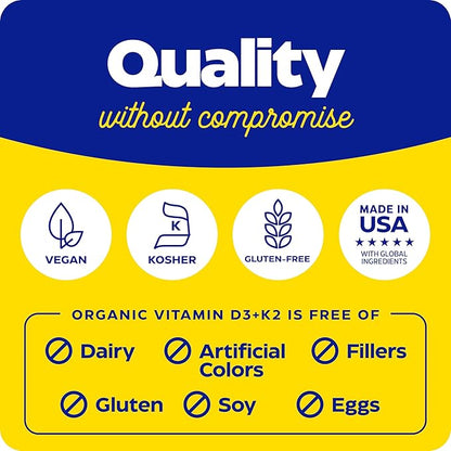 Enzymedica, Organic Vitamin D3+K2, 5,000 IU VIT D3 & 90 mcg VIT K2 MK-7, with Shitake Mushrooms & Prebiotic Fiber, Vegan, 60 Count